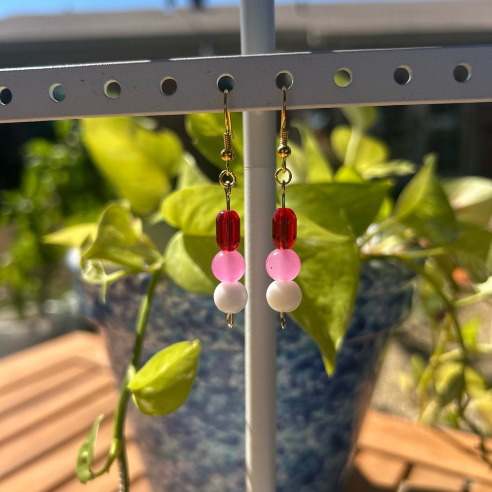 Red and Pink Beaded Earrings